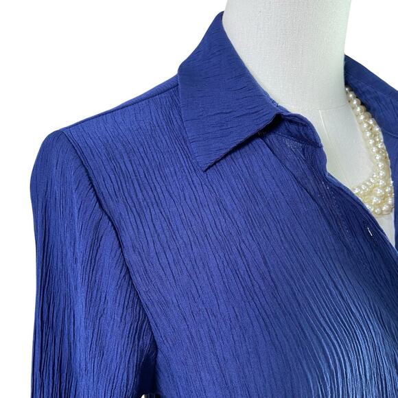 50th Street Petite Navy Blue Crinkle Long Sleeve Button Front Blouse Size PS - Picture 4 of 11